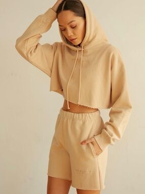 American Threads Sunday Skin Girlfriend Crop Hoodie in Tan SOLD OUT